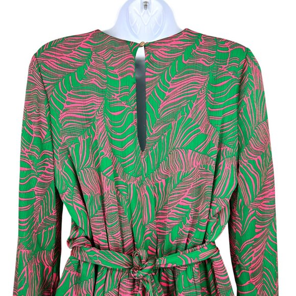 Intempo Leaf Tropical Print Long Sleeve Romper Green Pink Size Medium - Picture 5 of 13